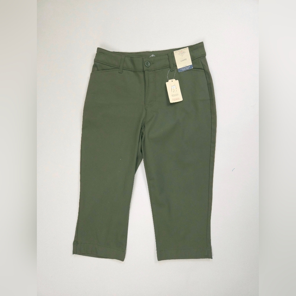 St. Johns Bay NWT Oregano Green Cotton Capri Cropped Chinos Women's 4